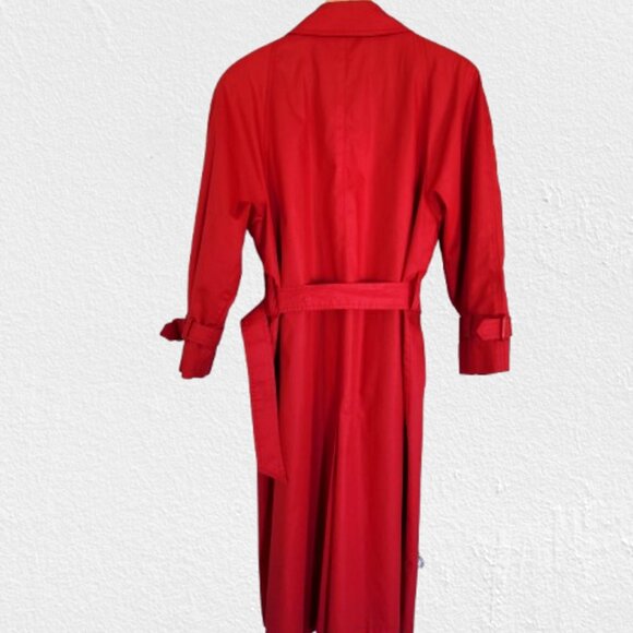 London Fog Red Midi Trench Coat Size 12 Petite 80's,Belted, Pockets, Lined - Picture 3 of 11